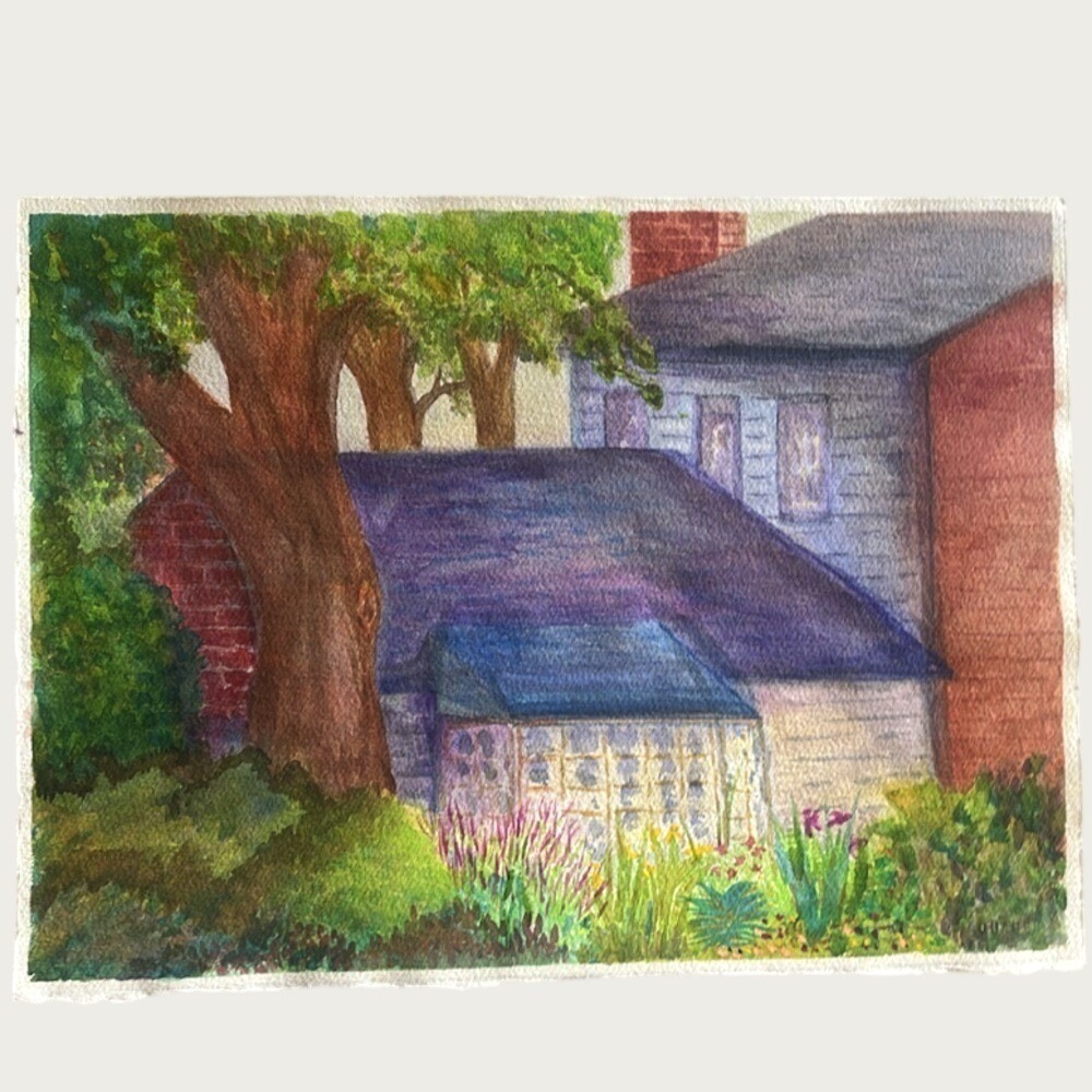 Original Watercolor Landscape Painting Cottage House Nature Unframed Artwork